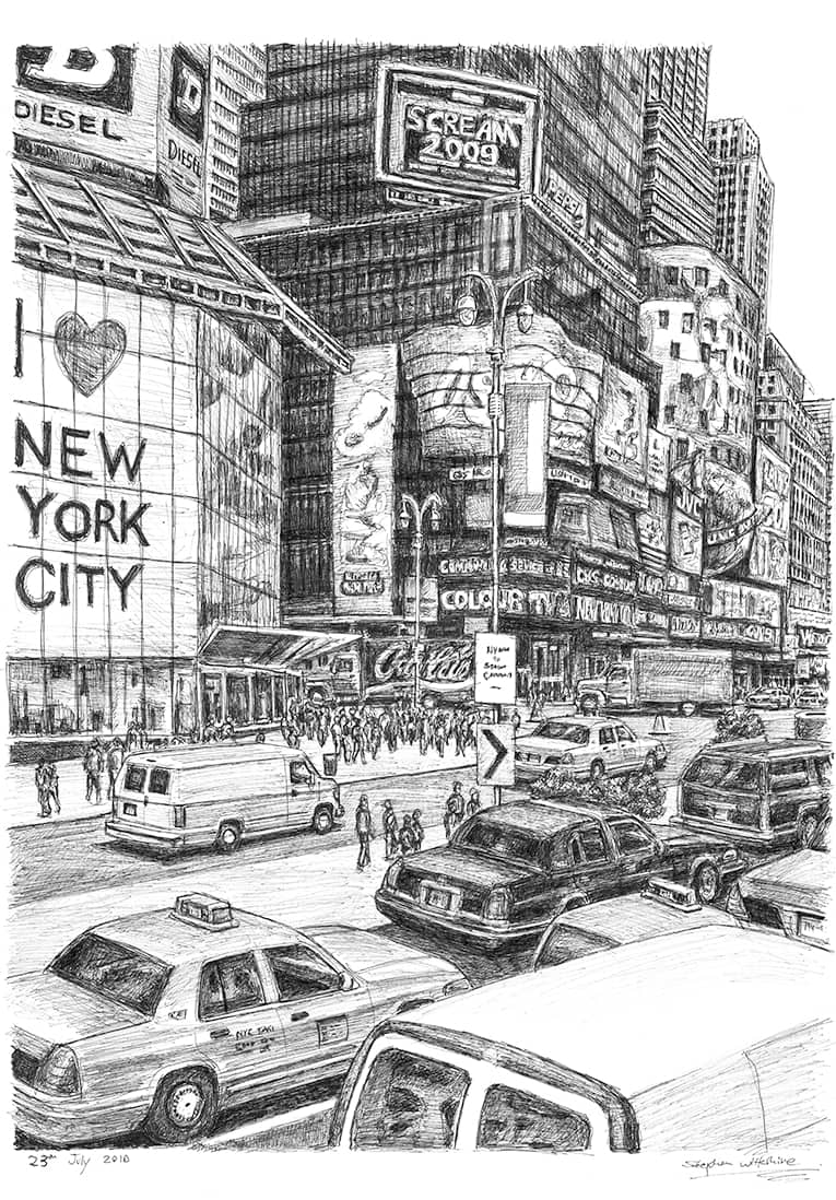 Times Square New York City - Original Drawings and Prints for Sale