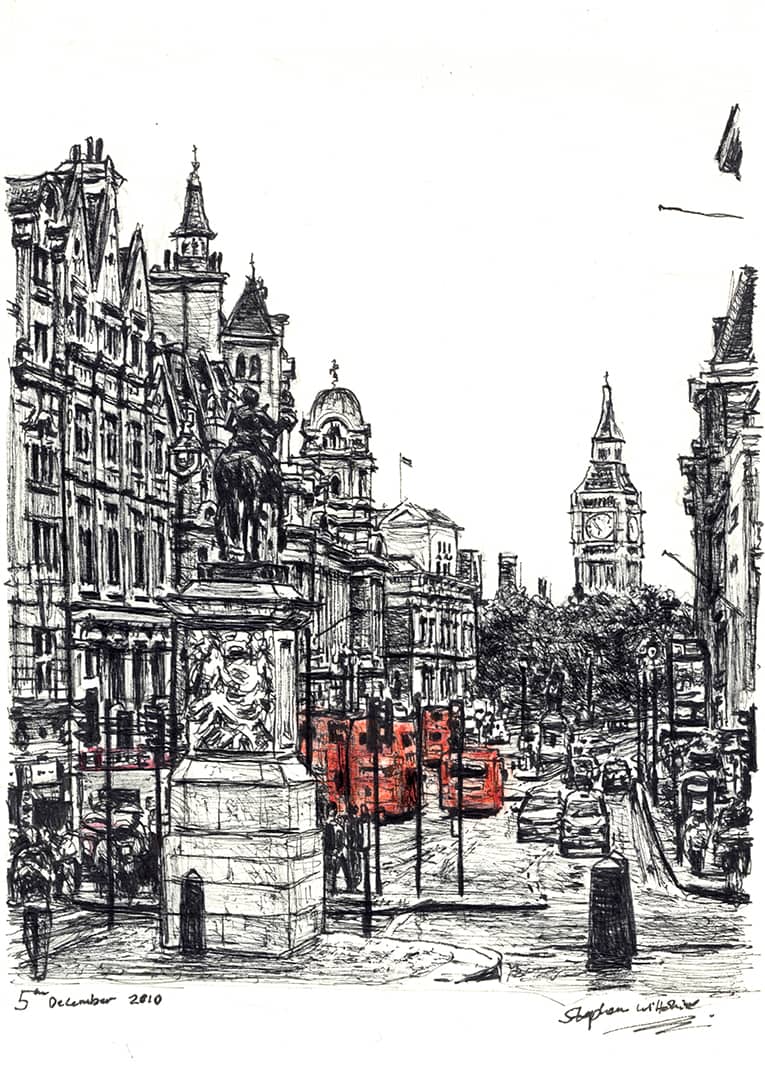 View of Whitehall from Trafalgar square - Original Drawings and Prints for Sale