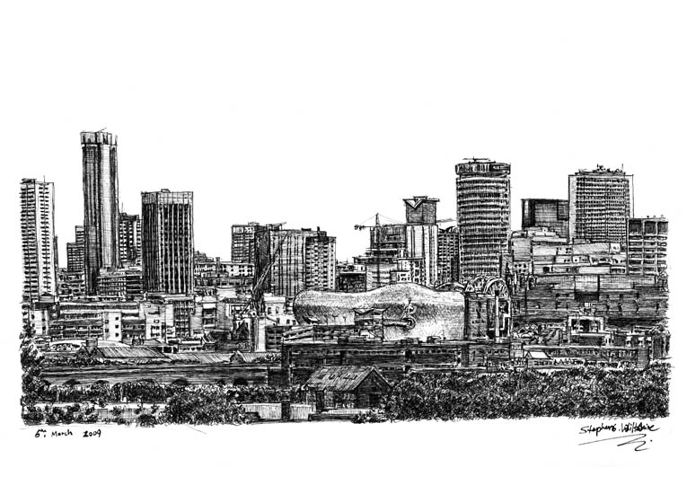 Birmingham skyline - Original Drawings and Prints for Sale