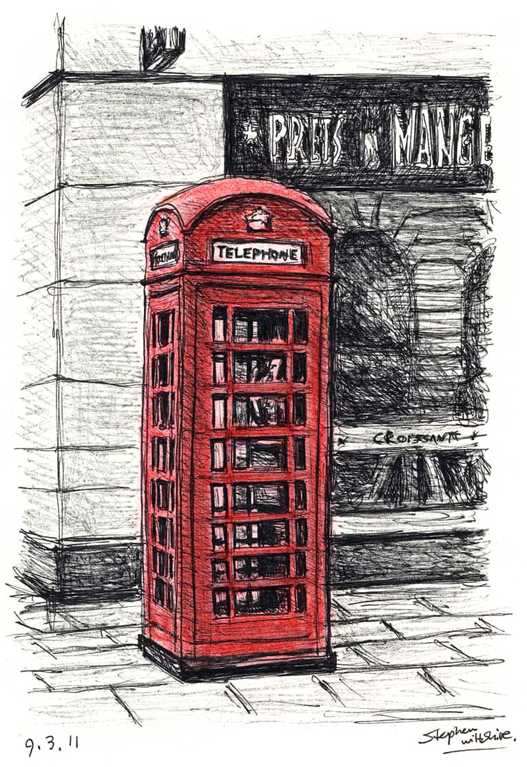 Telephone Box near the Royal Opera Arcade with White mount (A4) in Cushioned Black frame for A4 mounts (C59)