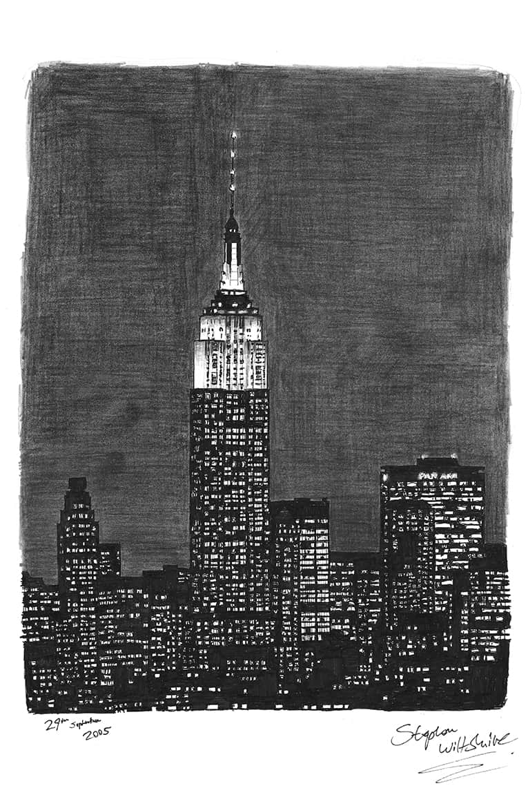 Empire State Building at night, NY with White mount (A4) in Cushioned Black frame for A4 mounts (C59)