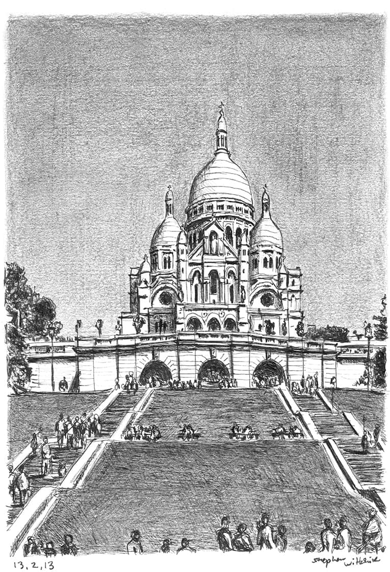 Sacre Coeur, Paris with White mount (A4) in Cushioned Black frame for A4 mounts (C59)