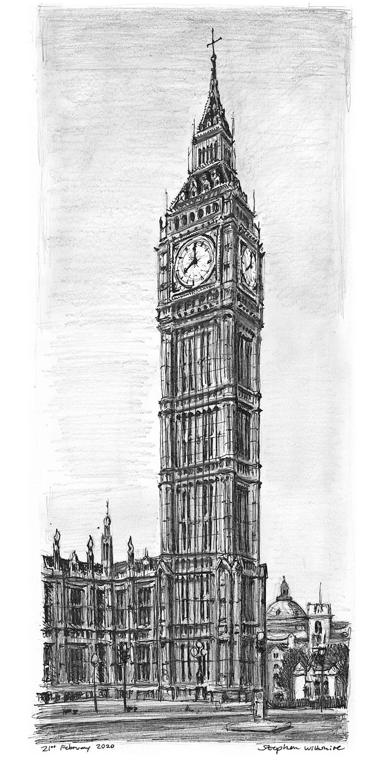 Elizabeth Tower, Big Ben, London - Original Drawings and Prints for Sale