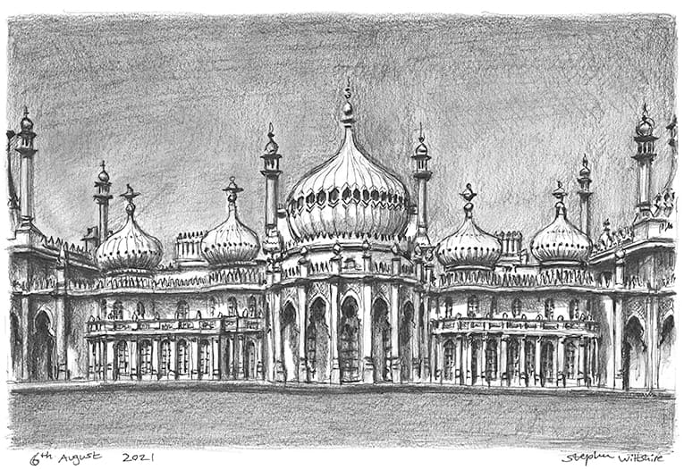 The Royal Pavilion in Brighton with White mount (A4) in Cushioned Black frame for A4 mounts (C59)