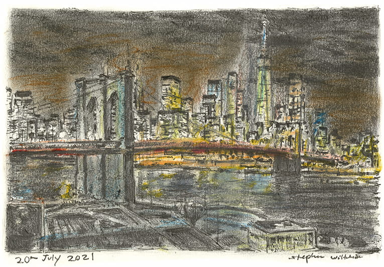 Brooklyn Bridge at night - Original Drawings and Prints for Sale