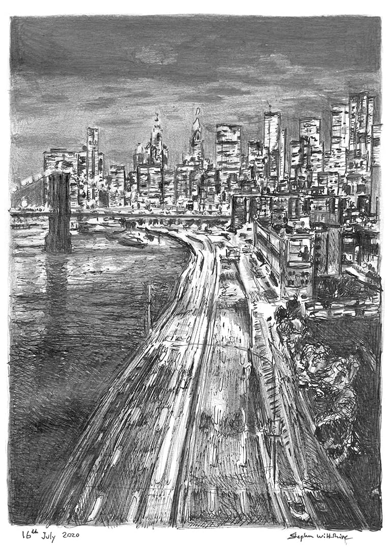 New York City freeway at night with White mount (A4) in Flat grain black frame for A4 mounts (J90)