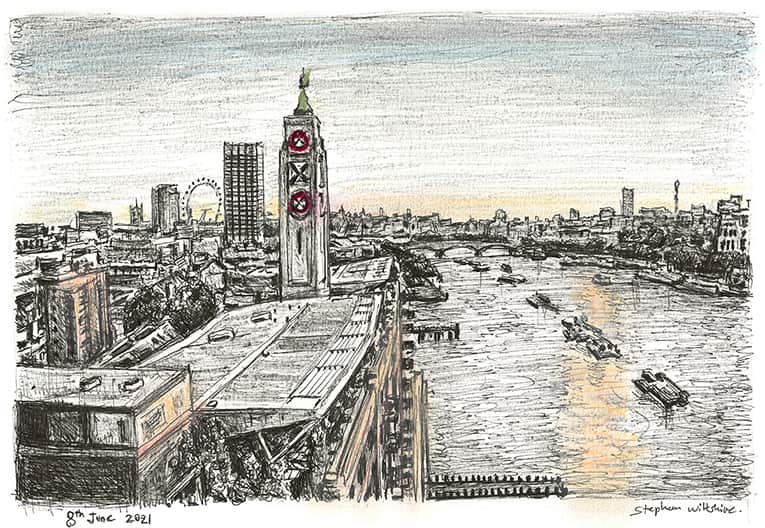 Oxo Tower, London with White mount (A4) in Cushioned Black frame for A4 mounts (C59)